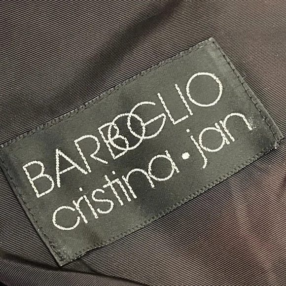 JAN BARBOGLIO CRISTINA Sz 8 Black Purple Swirled Puff Sleeve Princess Ball Gown - Picture 3 of 4